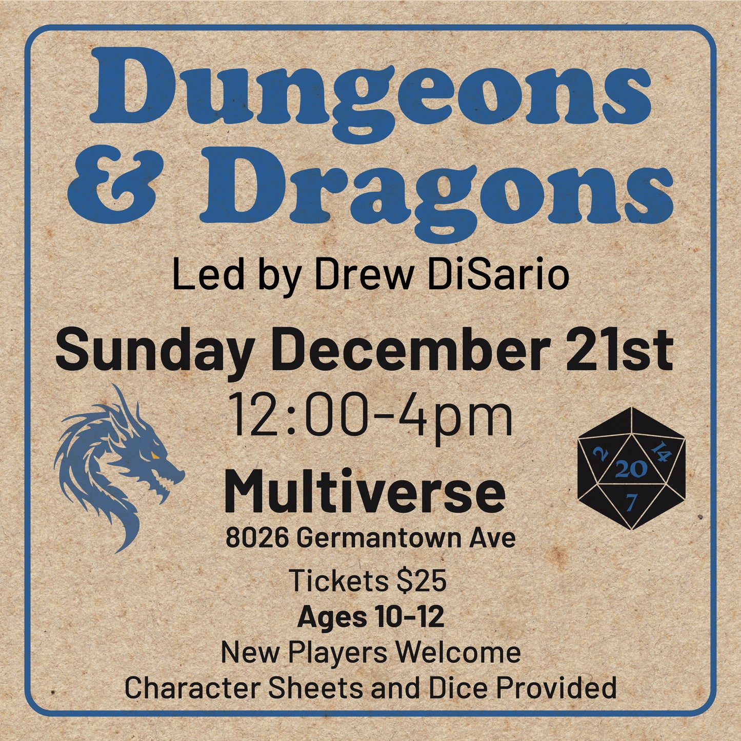 Dungeons & Dragons December Game Play (Ages 10-12)
